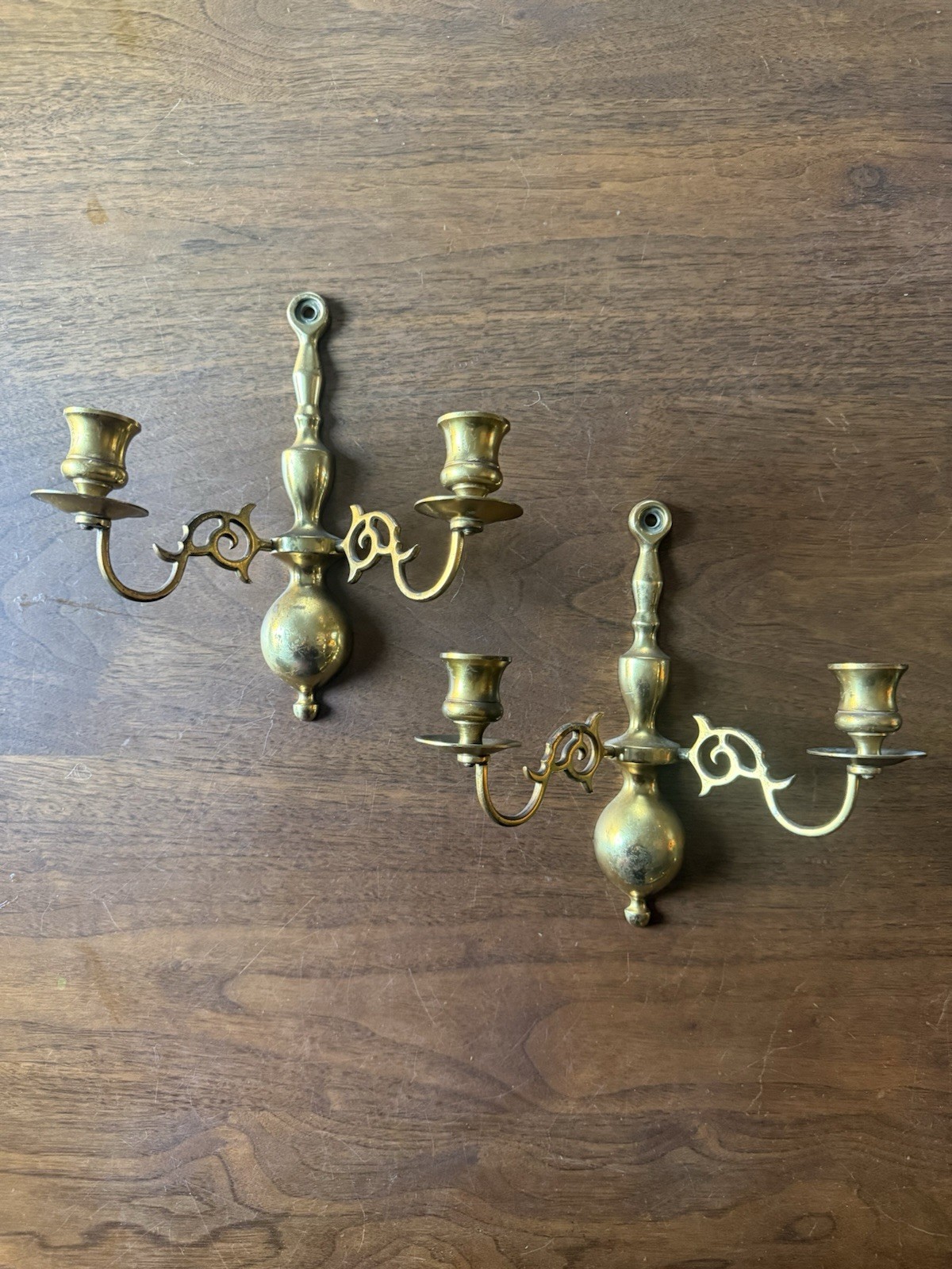 Vintage Brass Wall Candle Sconces Pair 2 Arm Williamsburg Colonial Decor