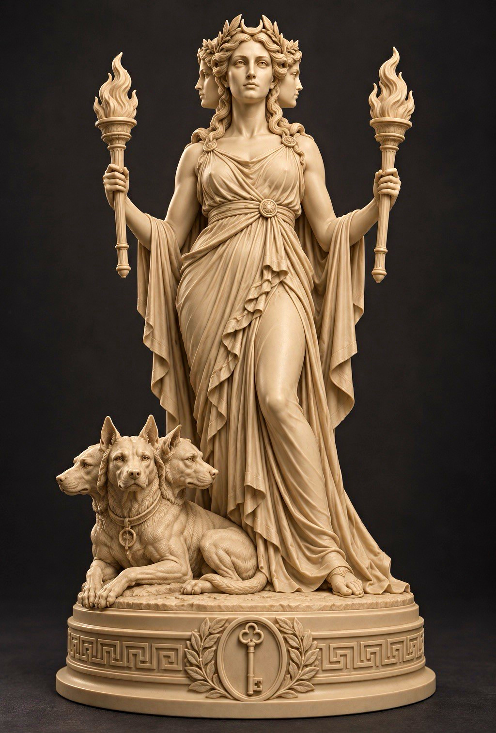 Hecate Greek Goddess Statue – Triple-Faced Goddess with Torches & Cerberus 7 in Hecate Greek Goddess Statue – Triple-Faced Goddess with Torches & Cerberus 7 in