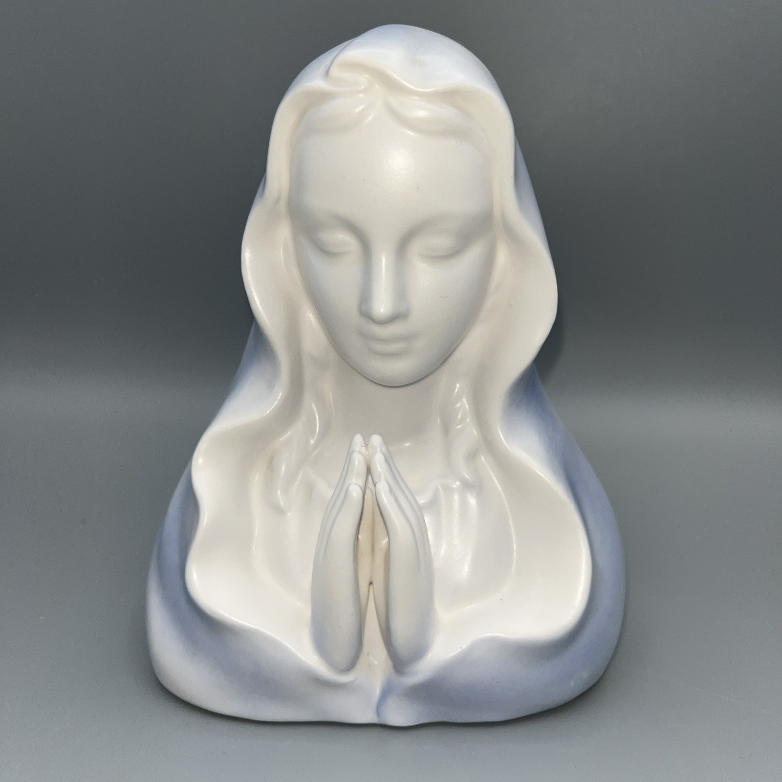 Virgin Mary Madonna Praying Hands Planter Vase Bisque Porcelain Vintage Japan 6\