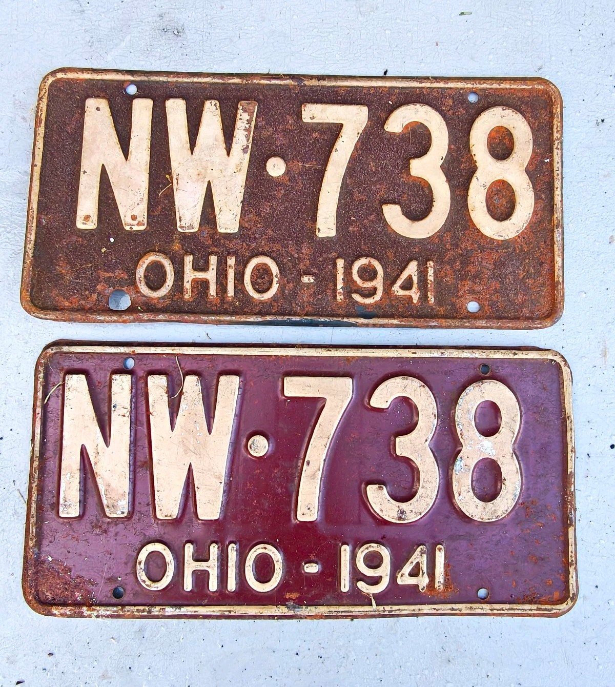 Vintage 1941 Ohio License Plates Pair Lot of 2 Plate Tags NW-738 Matching Set