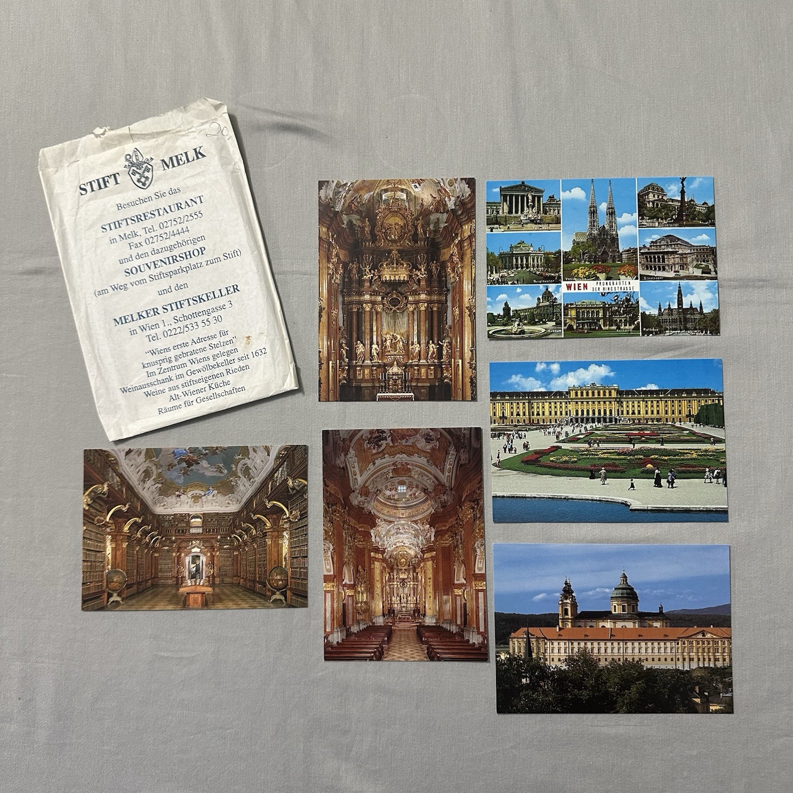 ⁠VTG Melk Abbey & Vienna Austria Postcard Lot 6 Pcs Stift Melk Library Altar⁠
