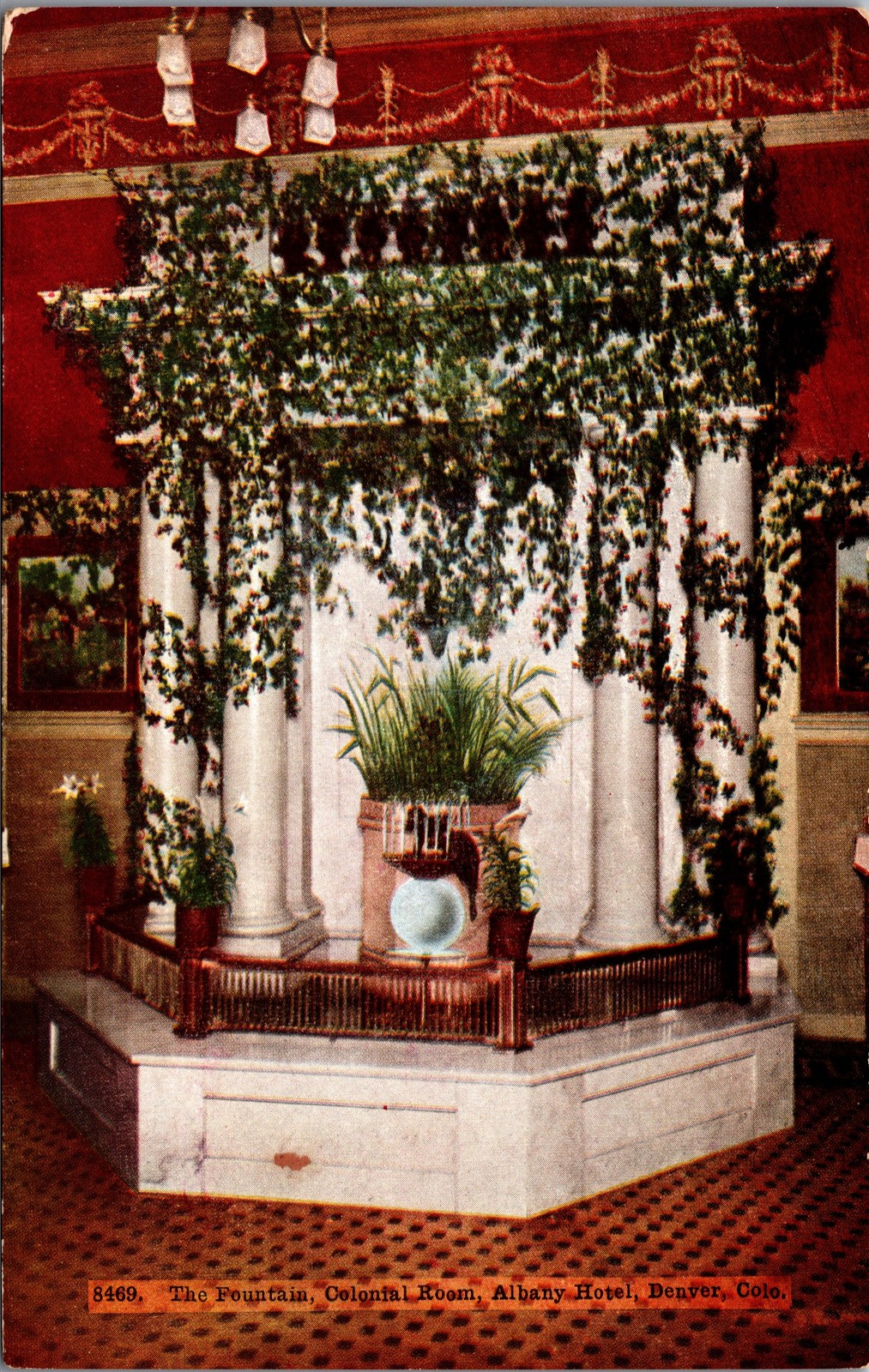 1907-1914 The Fountain Colonial Room Albany Hotel Denver Colorado Postcard