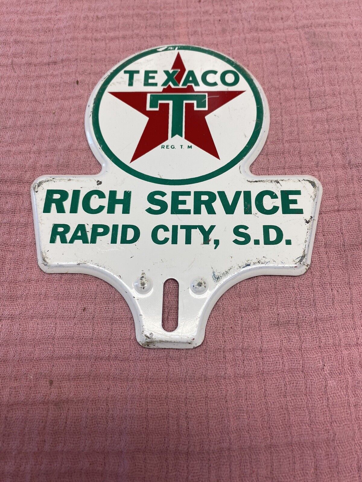 Vintage Texaco Rich Service Rapid City SD. License Plate Topper