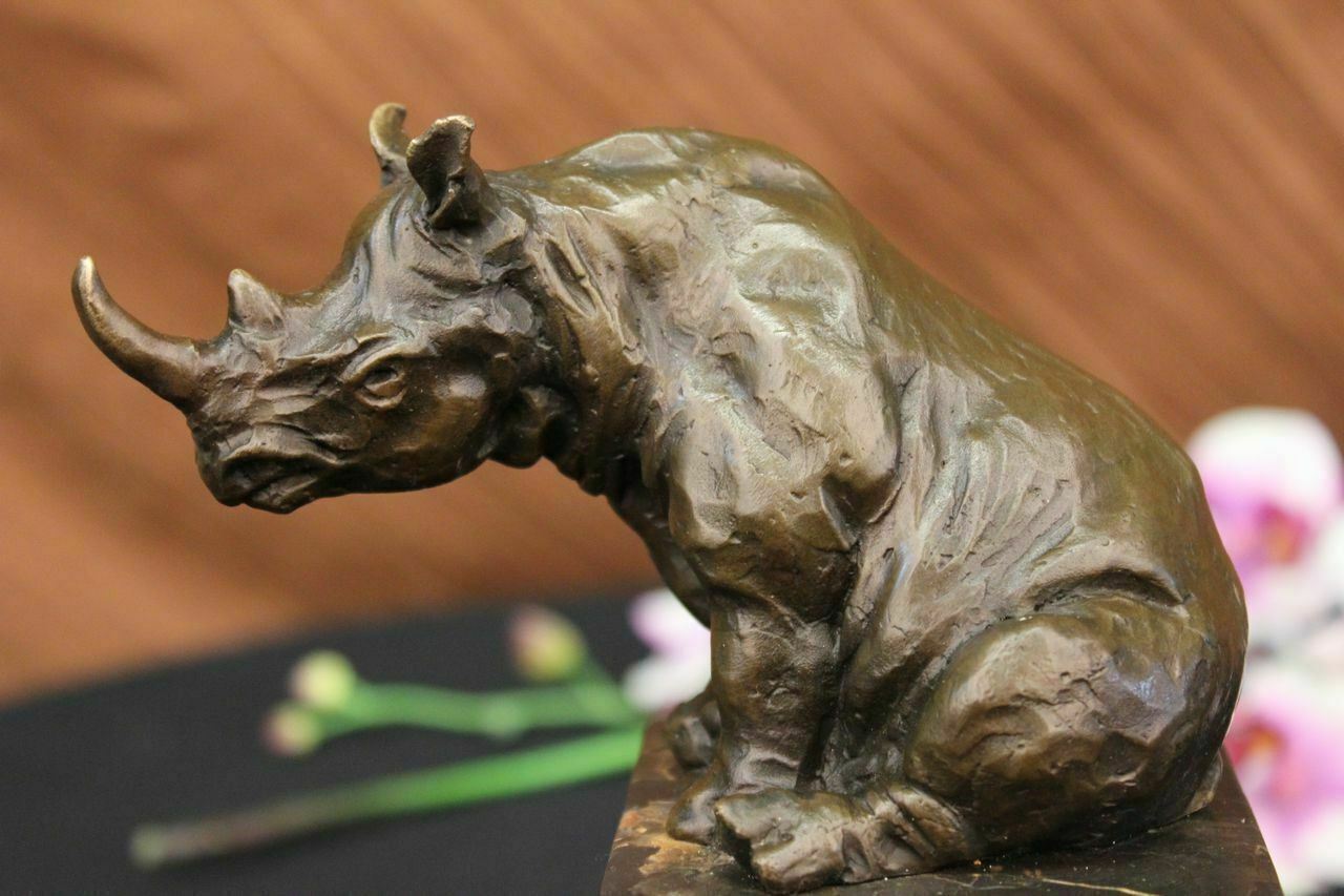 Detailed White Rhinoceros Bronze Rhino Figurine Statue Sculpture by Milo Deal