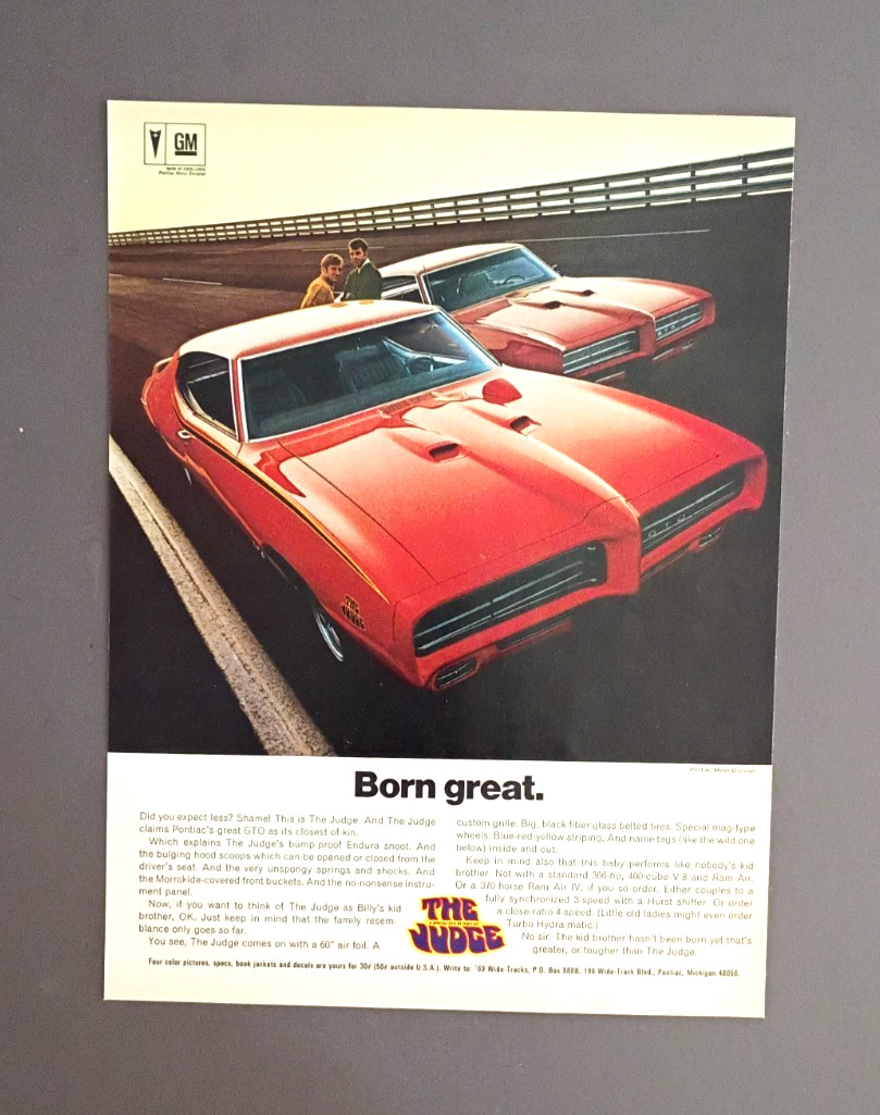 1969 Pontiac  GTO Judge Ram Air IV Carousel Red original magazine ad print