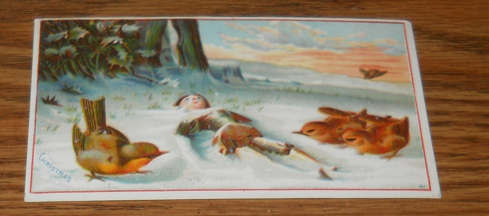 Victorian Trade Card~C.1890s Wooden Puppet Boy Snow Angel with Birds Sample Card