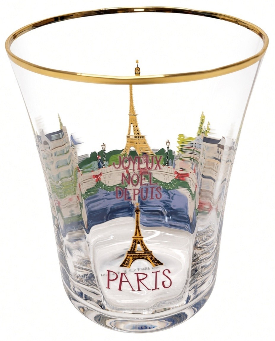 Anthropologie Holiday In The City Paris Juice Glass 15 oz Christmas Joyeux Noel