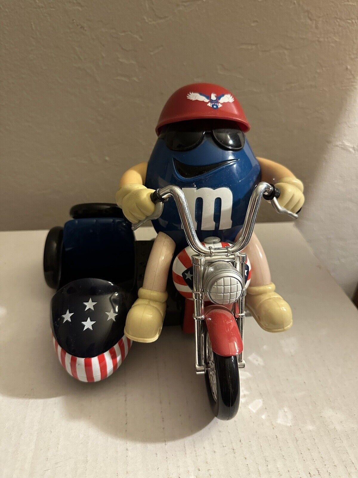 Blue M & M Patriotic 4th of July Candy Dispenser Red White & Blue with Sidecar