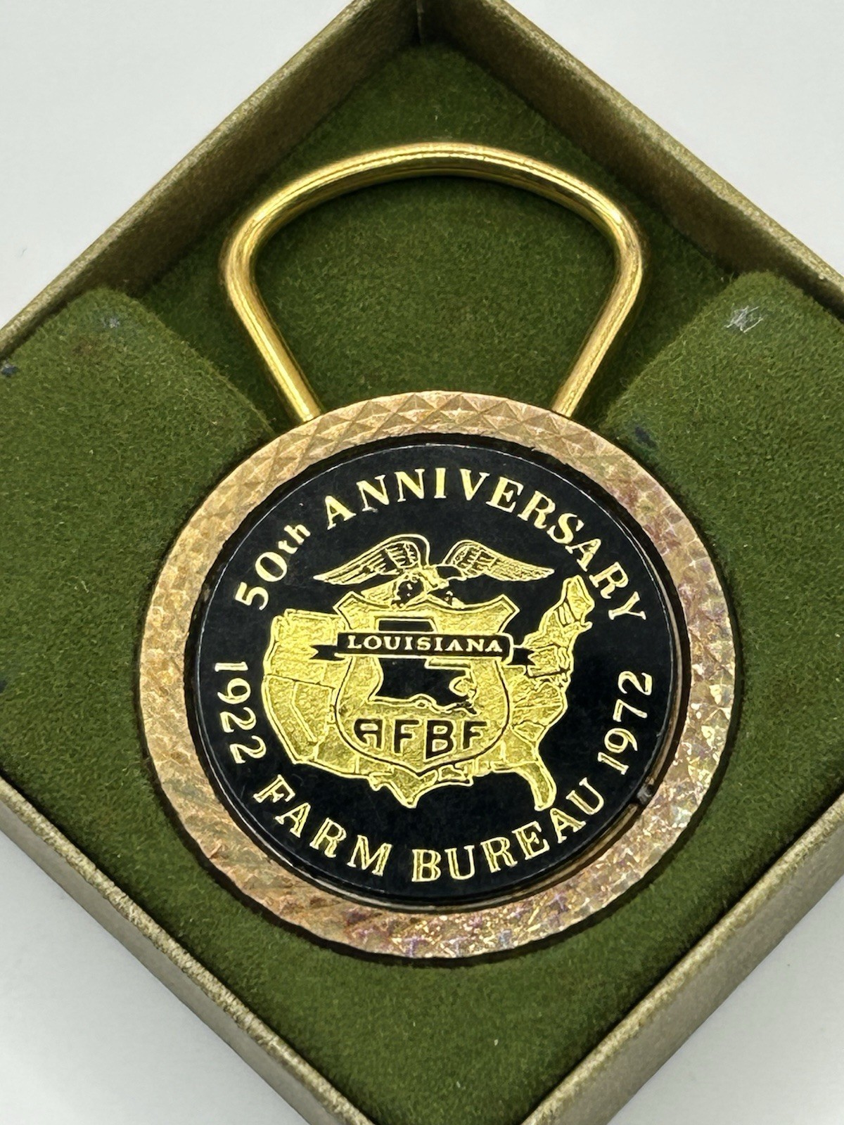 Farm Bureau 50th Anemnivarsary 1922-1972, Key Chain, Gold & Black, Louisiana Farm Bureau 50th Anemnivarsary 1922-1972, Key Chain, Gold & Black, Louisiana