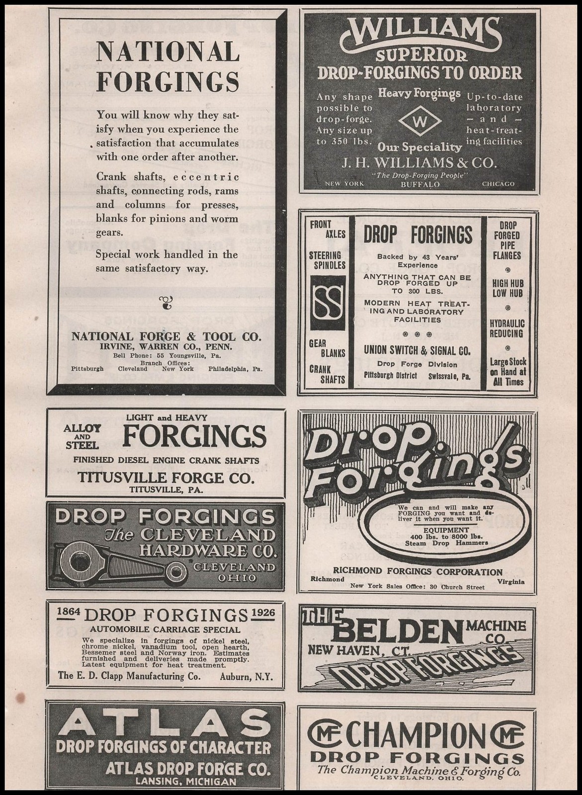 1926 E. D. Clapp Co. Auburn New York Automobile Carriage Drop Forgings Print Ad