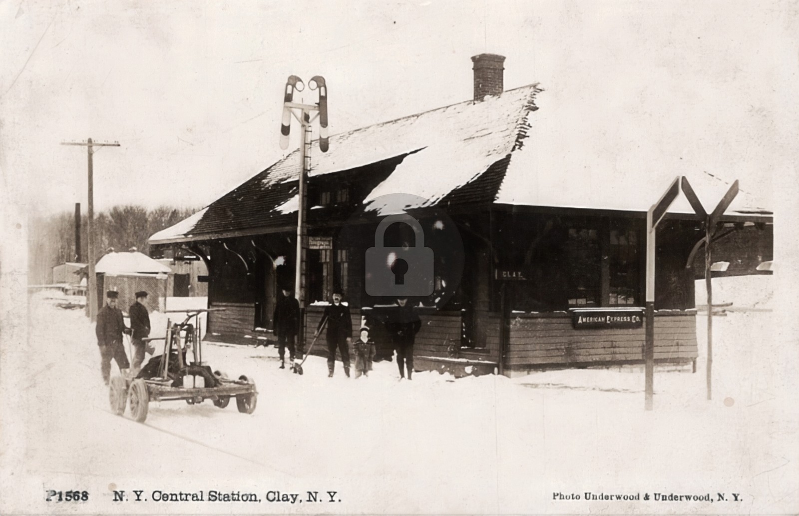 Clay NY New York Handcar Train Station 1913 RPPC Photo Postcard COPY Clay NY New York Handcar Train Station 1913 RPPC Photo Postcard COPY