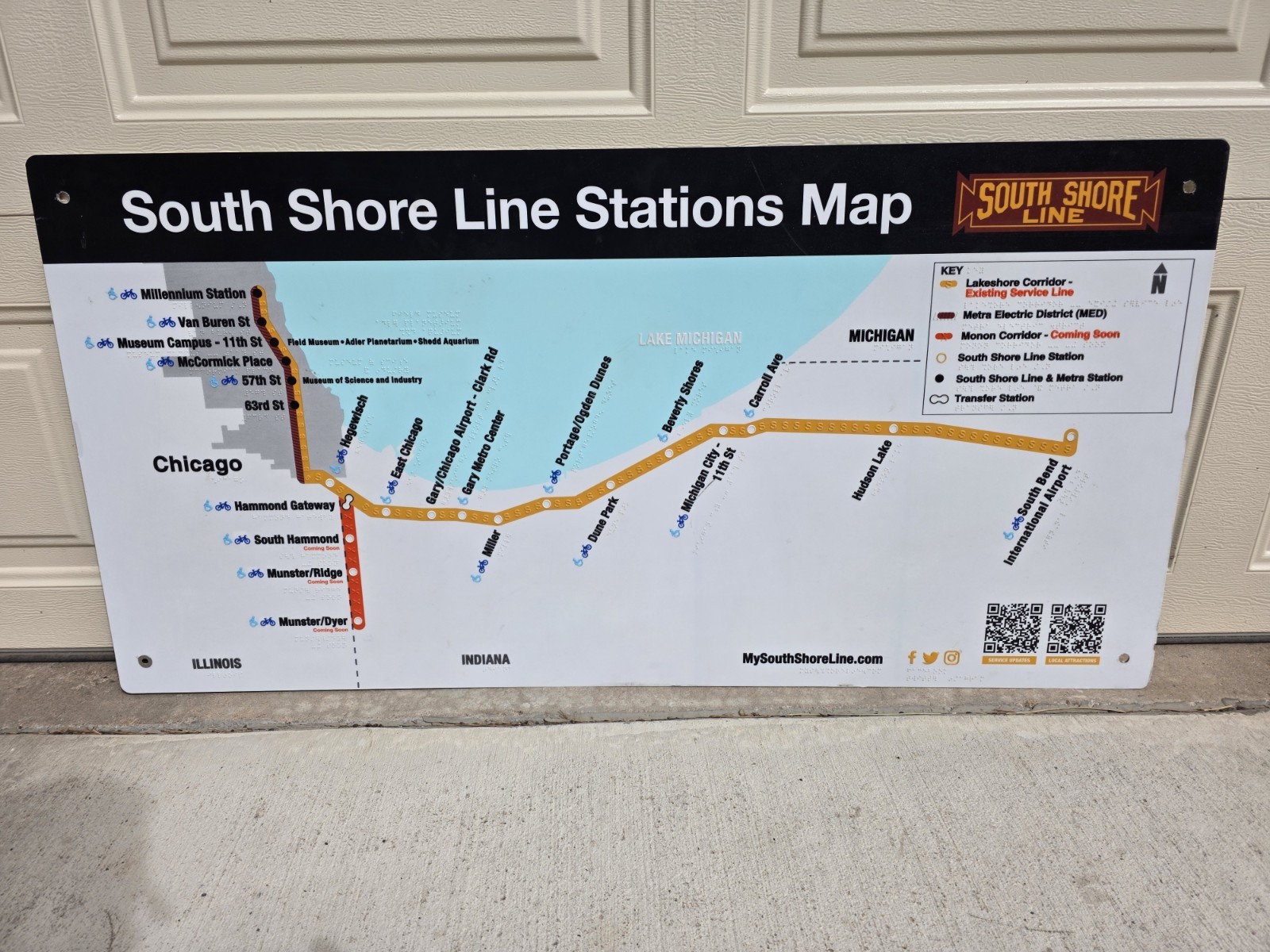Chicago Bears Rare Orig. South Shore Line Stations Sign-Heavy Aluminum Braille