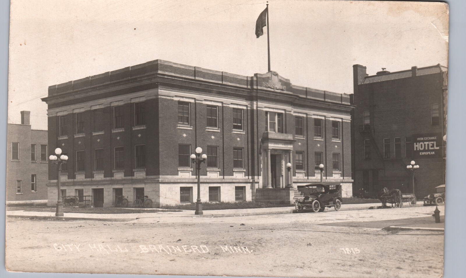CITY HALL 1910s brainerd mn real photo postcard rppc minnesota street downtown