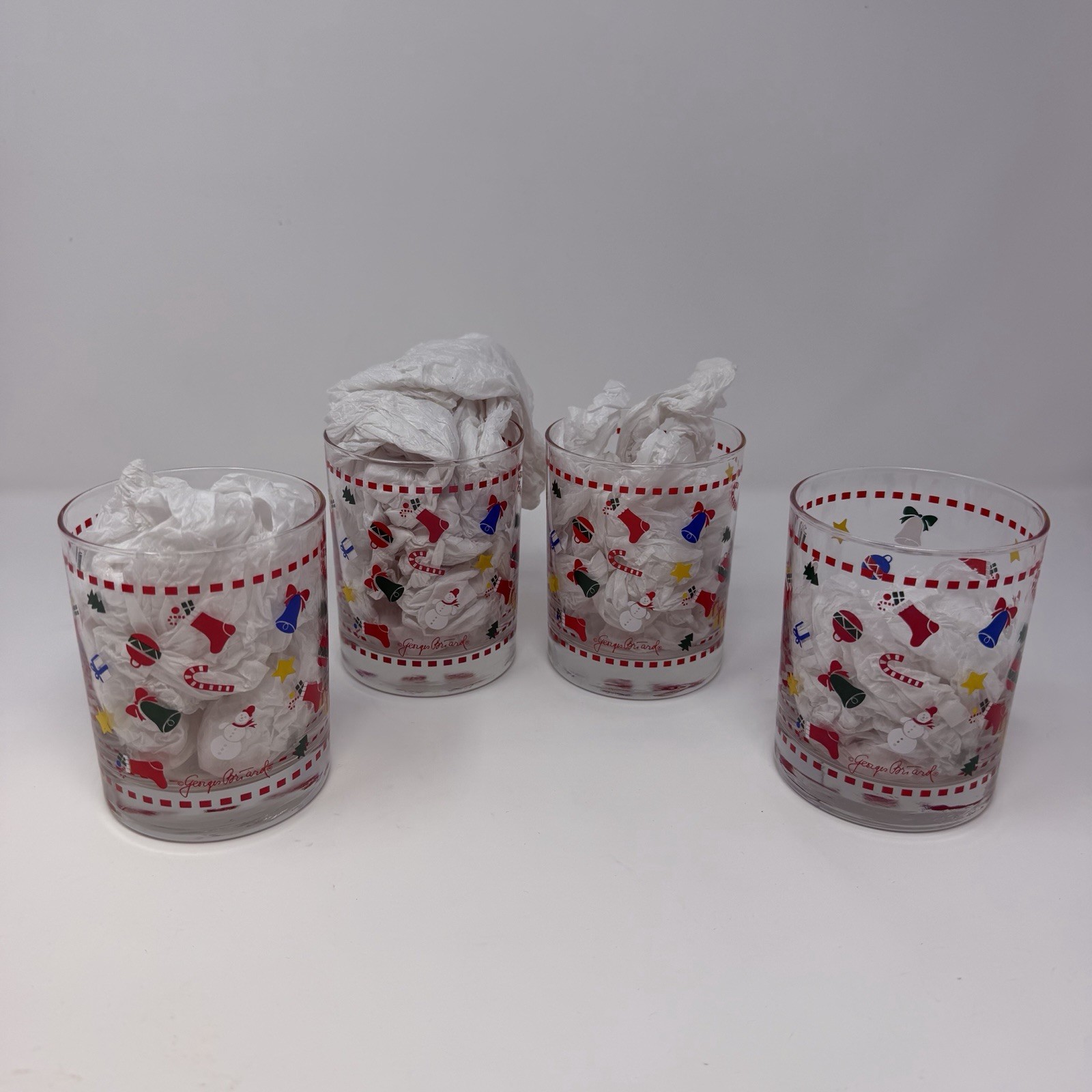 4 Vintage Georges Briard Christmas Ornaments Double Old Fashioned Rocks Glasses 4 Vintage Georges Briard Christmas Ornaments Double Old Fashioned Rocks Glasses