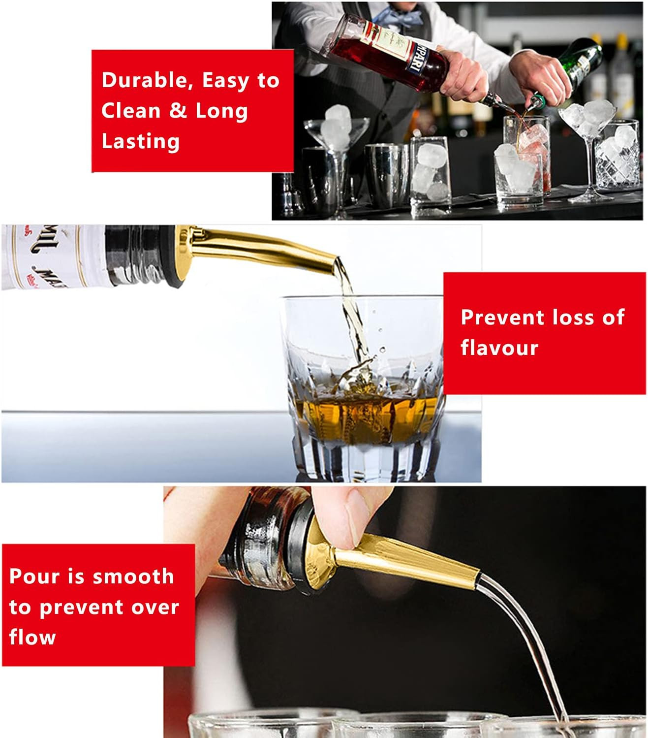 2 Pcs Liquor Pour Spouts, Stainless Steel Liquor Bottle Pourers with Rubber D...