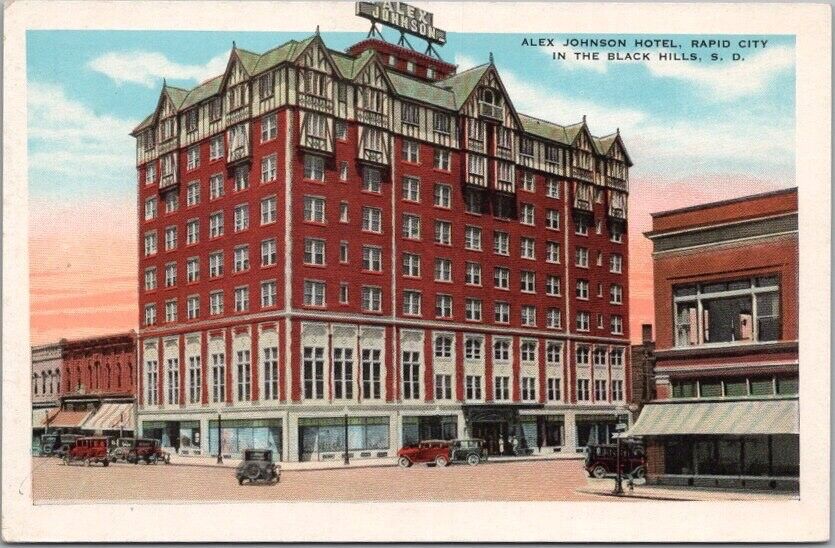 Vintage RAPID CITY, South Dakota Postcard ALEX JOHNSON HOTEL Kropp c1930s Unused