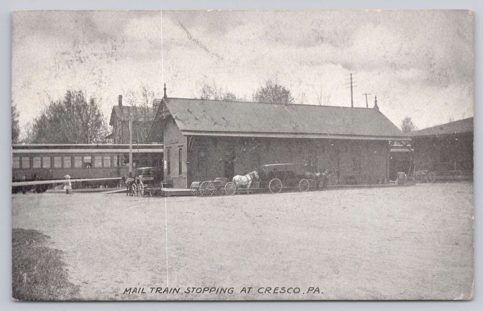 Vintage 1911 Mail Train at Cresco PA Railroad Station Depot Postcard