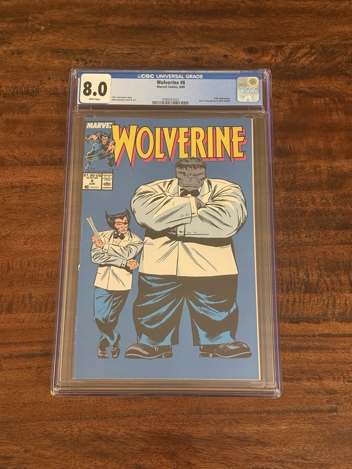Wolverine #8 1989 CGC 8.0 White Pages Iconic Hulk John Buscema Hulk Cover Marvel