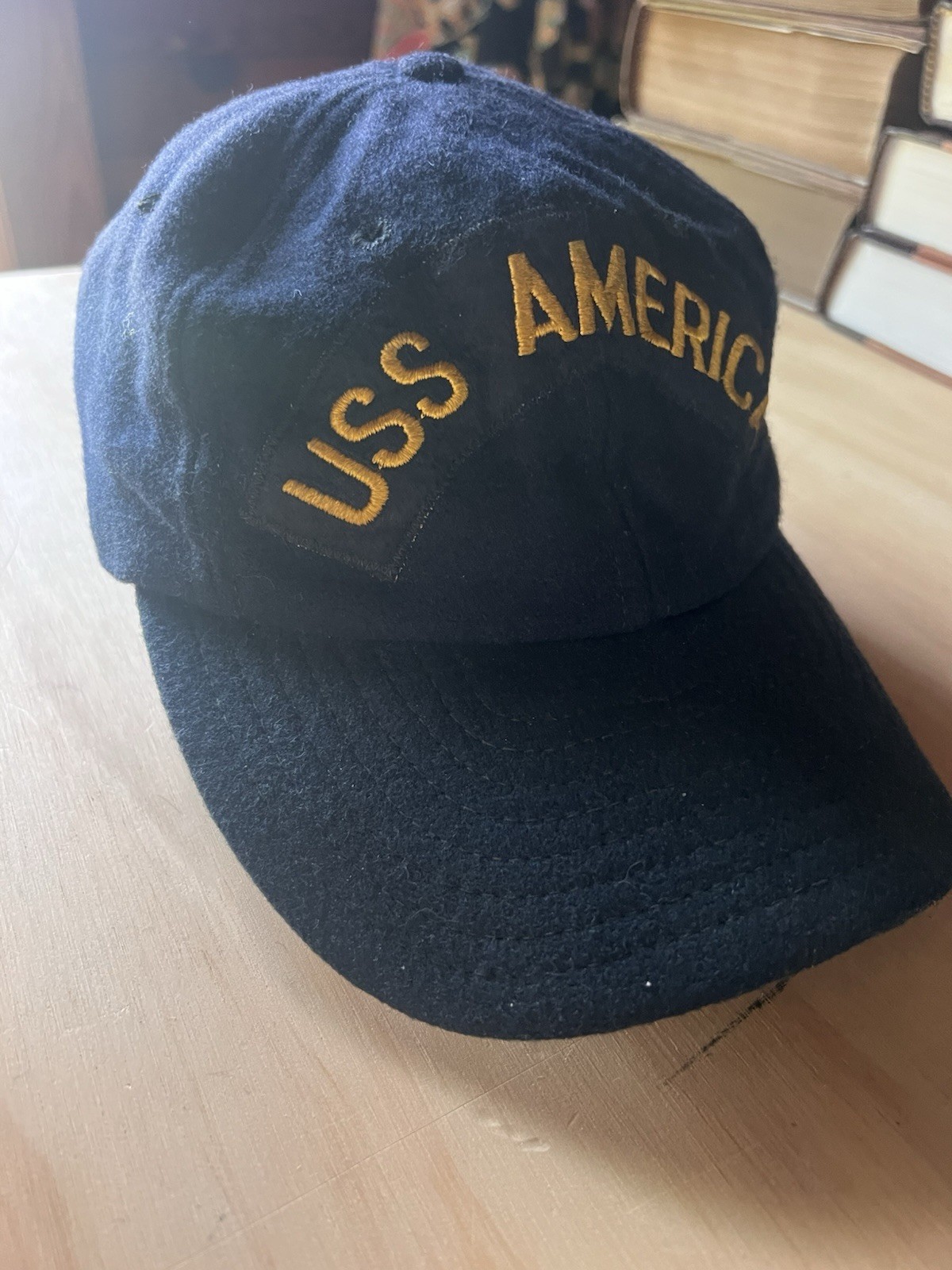 Vintage USS America CV-66 New Era Dupont Visor Pro Model Wool Navy Hat USA 7 1/8