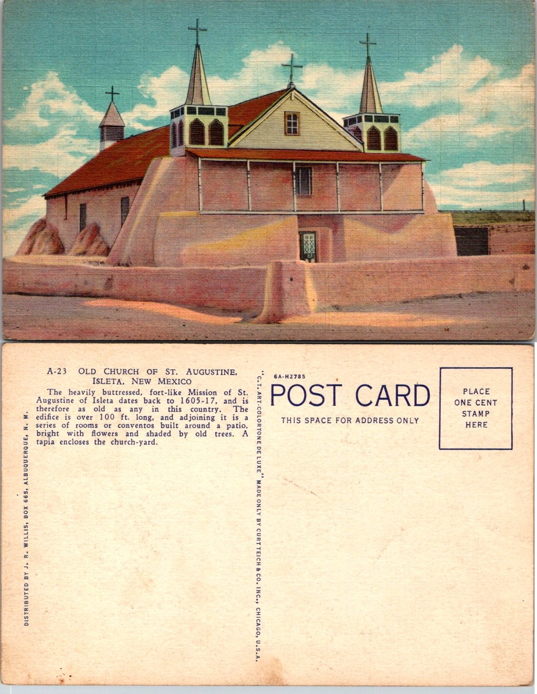 Old Church of St. Augustine Postcard Isleta New Mexico Rare Historic