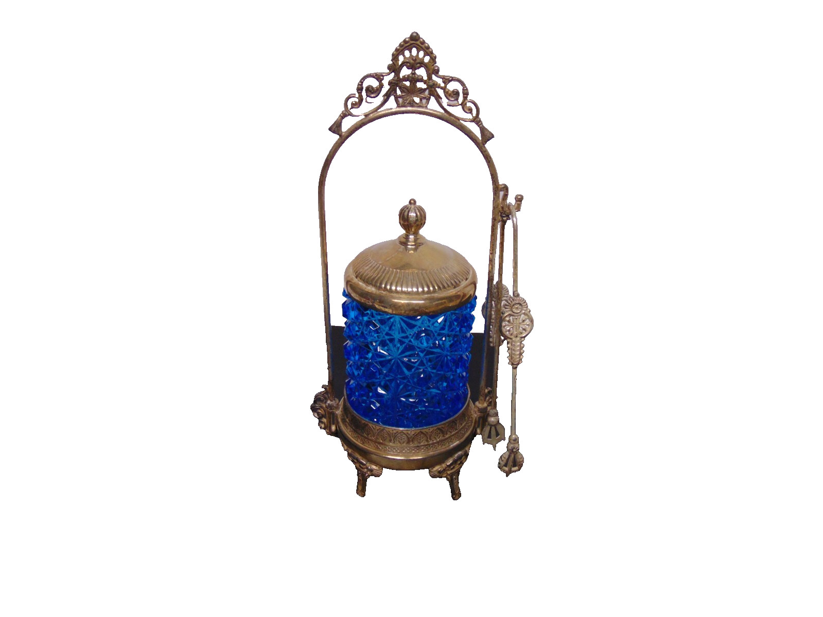 J.W Tufts Victorian blue glass pickle castor blue glass jar Daisy Button pattern