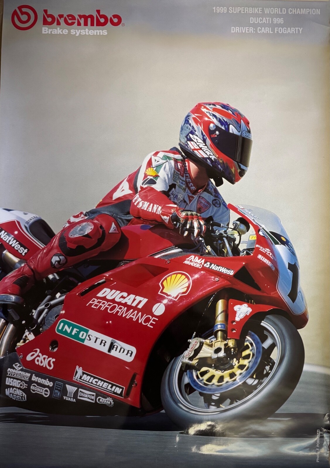 Ducati 996-Carl Fogarty-Original Advertising Poster-Brembo-1999-Superbike- Ducati 996-Carl Fogarty-Original Advertising Poster-Brembo-1999-Superbike-