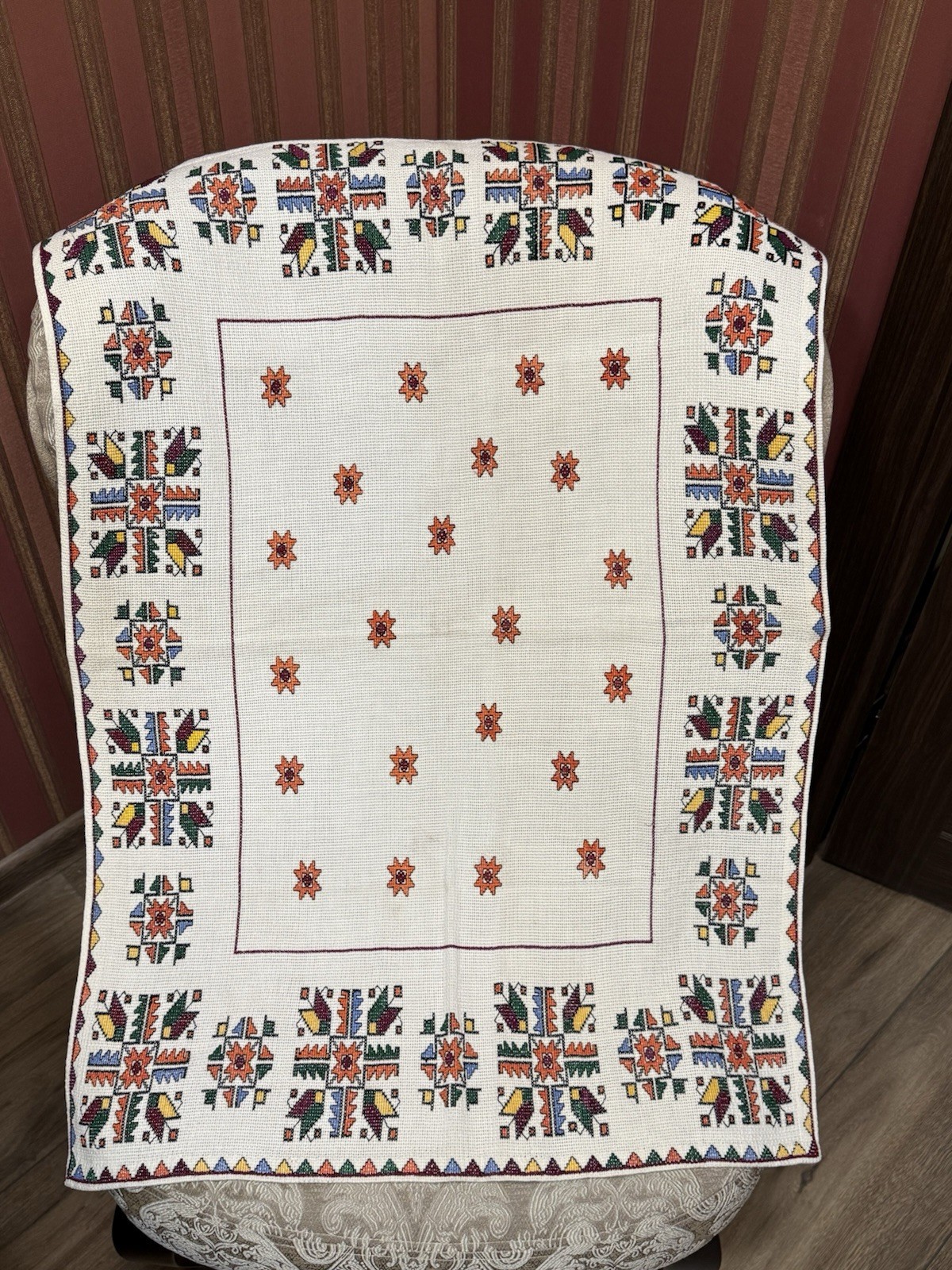 Authentic Ukrainian Hand-Embroidered Tablecloth, 1950s-1960s, 94 cm x 66 cm