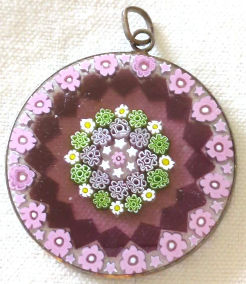 Vintage 1980s Murano 4cm Round Purple Millefiori Venetian Glass Pendant Vintage 1980s Murano 4cm Round Purple Millefiori Venetian Glass Pendant