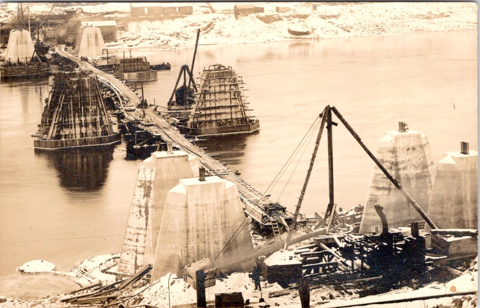 RPPC, Construction  BUILDING OF A BRIDGE  ca1910'S-1920's Real Photo Postcard