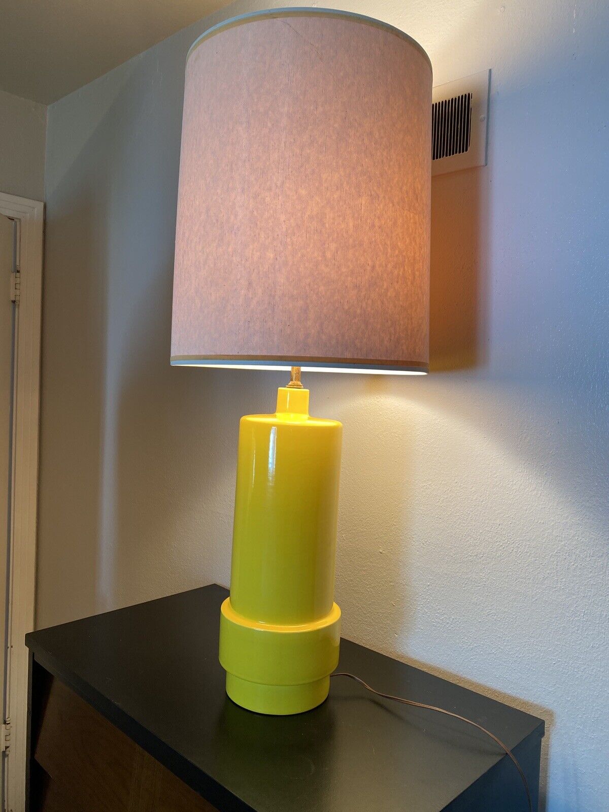 Vintage Lamp Mid Century Modern Canary Yellow Ceramic Shade Not Included