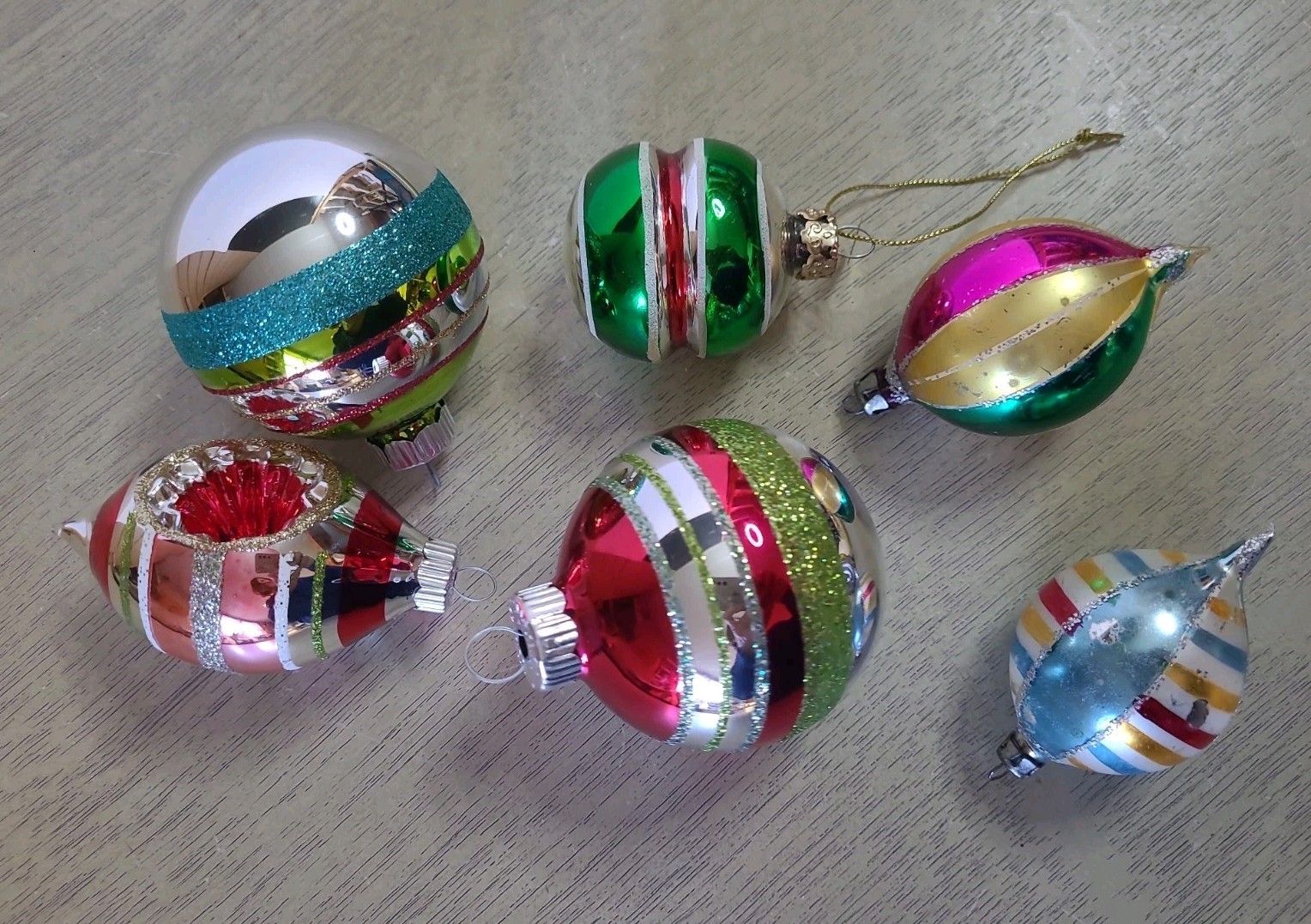 Lot 6 Radko Shiny Brite SCF And Others Glass Christmas Ornaments 2” Vintage