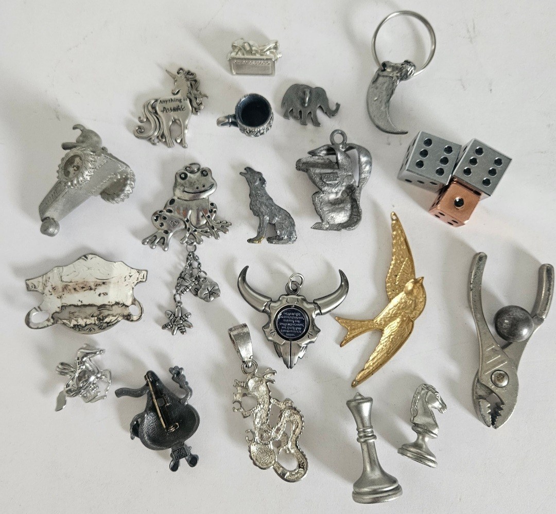 22 VTG Miniature Metal Figurines Screenlife Spoontiques Various Pendants Charms 