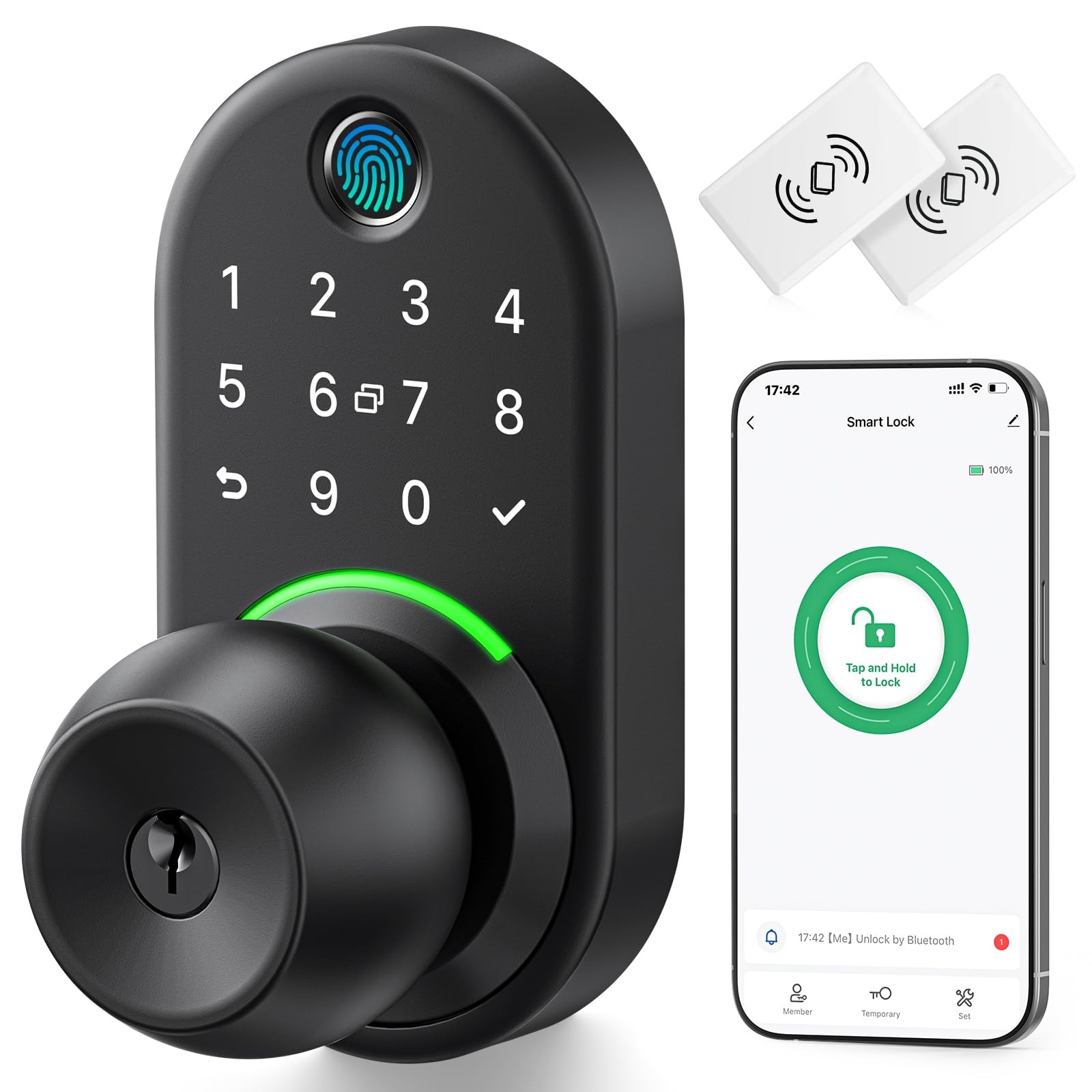 Keypad Smart Door Knob Lock, Yamiry Fingerprint Keyless Regular, Matte Black