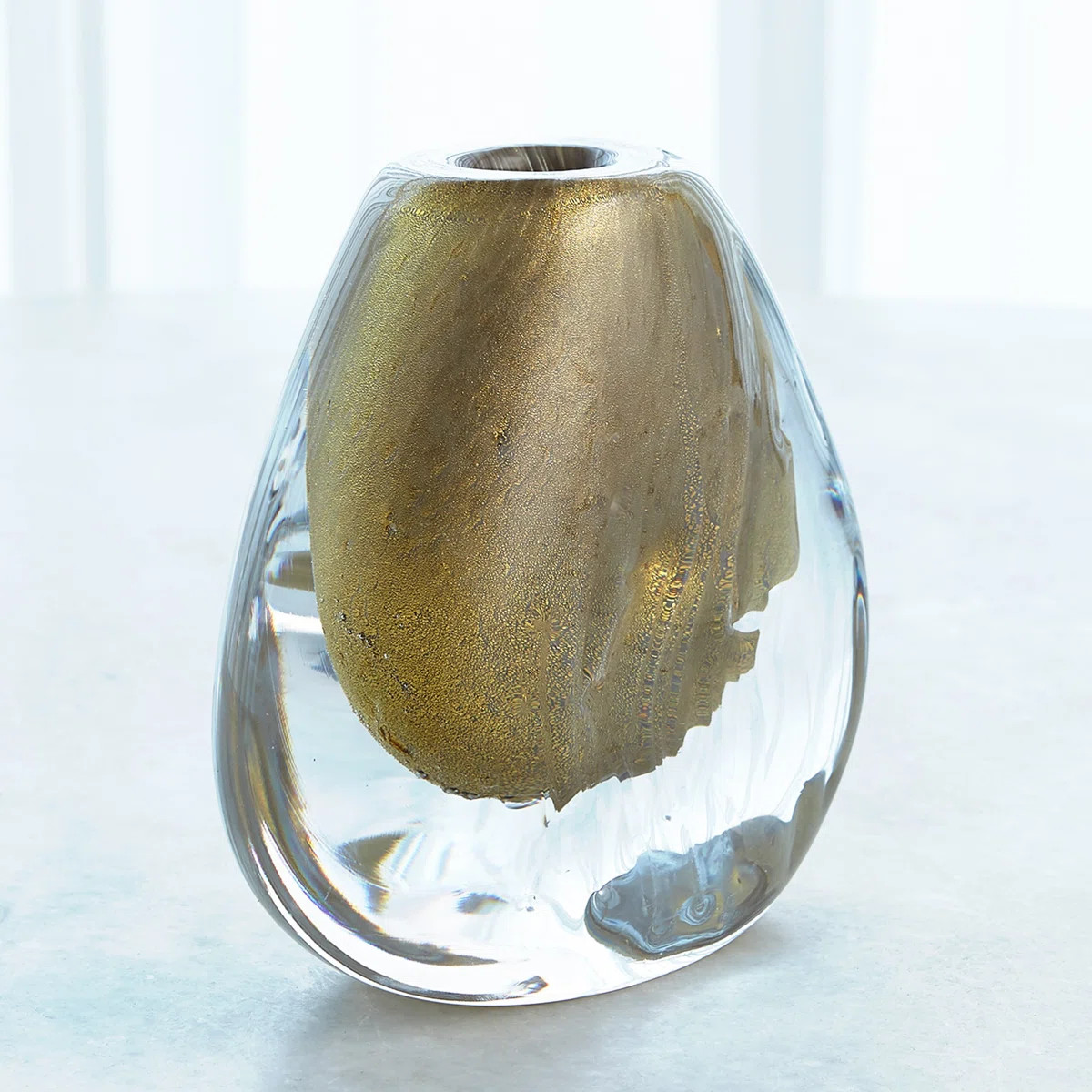 Gold Clear Handcrafted Glass Bud Table Vase 6.5 x 7 x 4 in