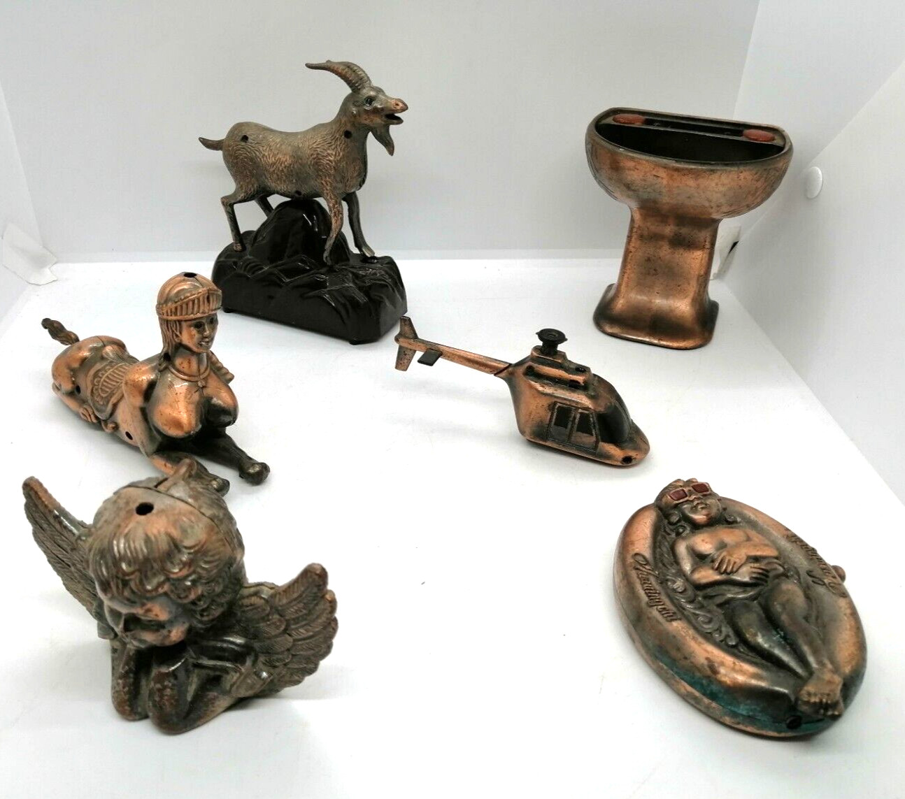 Joblot vintage metal brass table lighter figures others for parts/not tested
