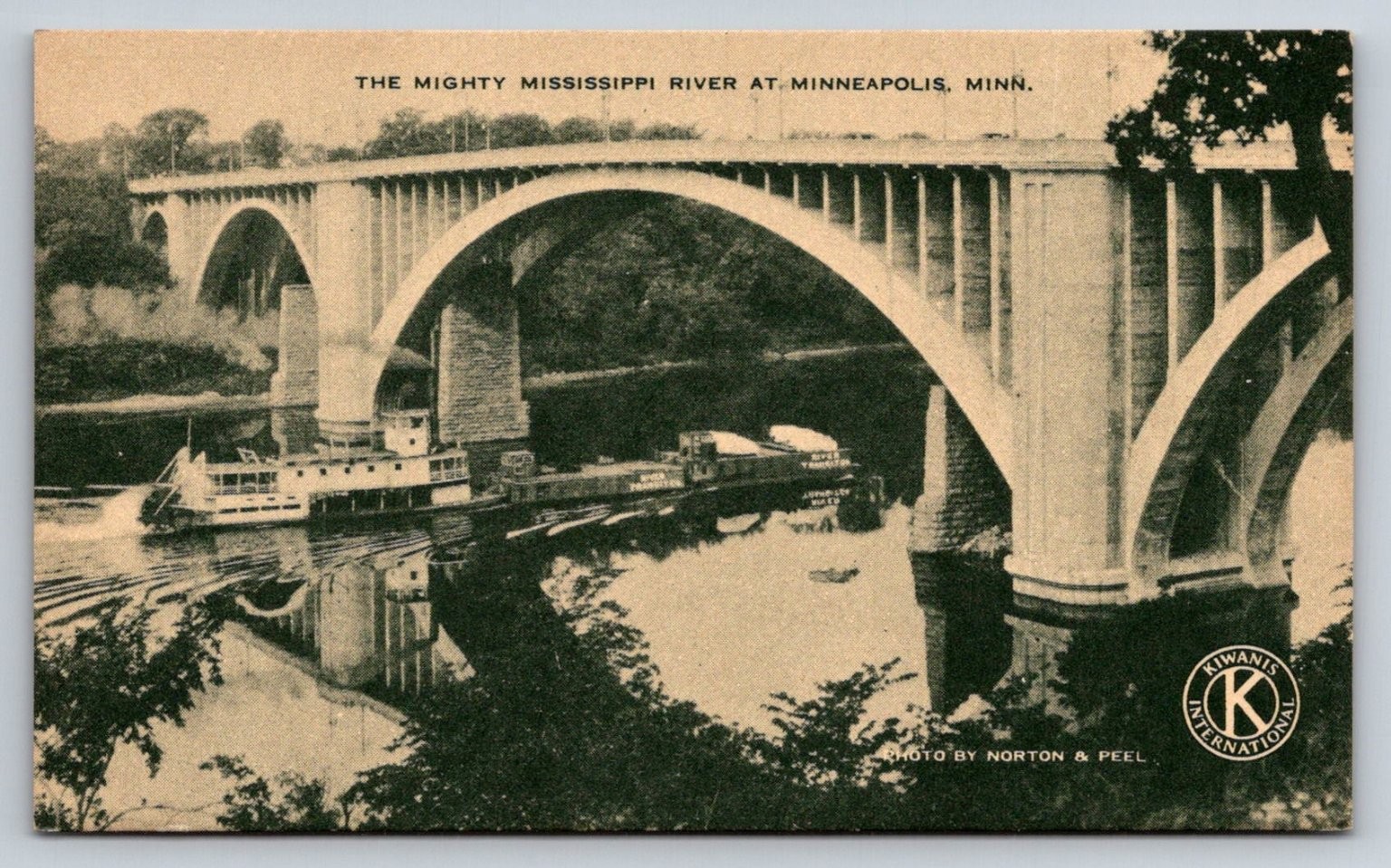 Mighty Mississippi River Bridge Minneapolis MN Kiwanis Postcard