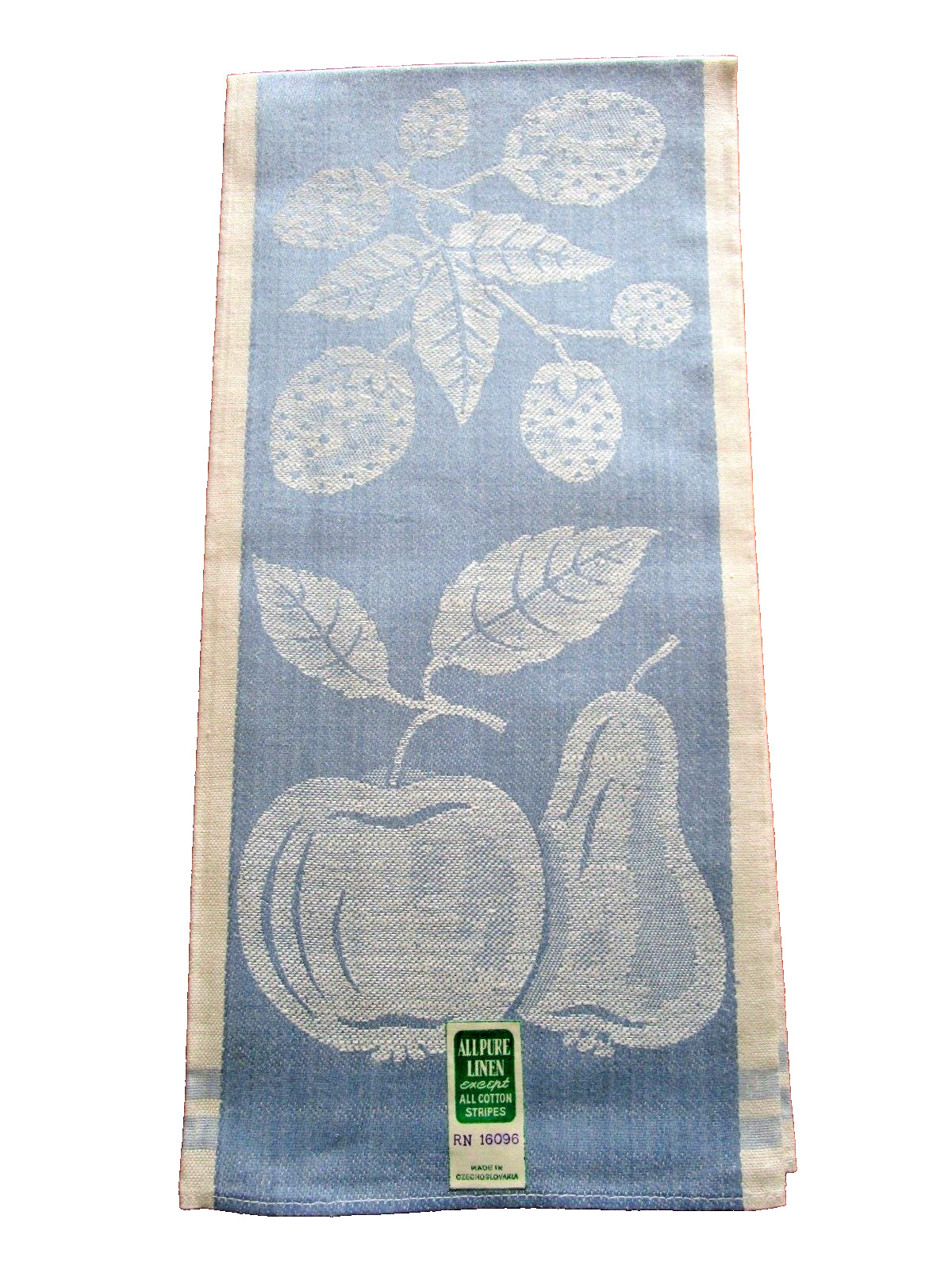 Vintage Blue Fruit Design All Pure Linen Tea Towel - Made in Czechoslovakia NWT