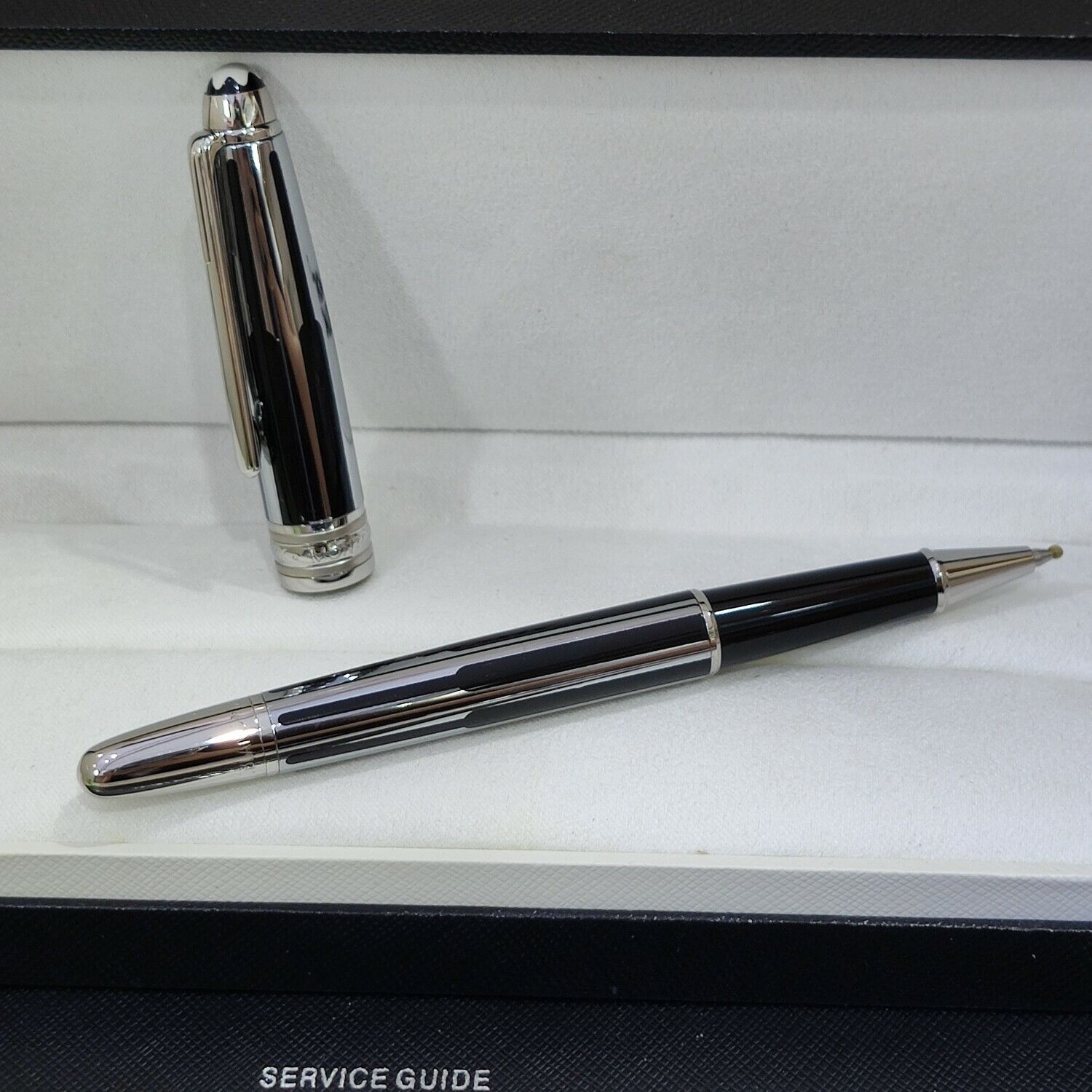 Luxury 164 Metal Series Black Silver - Stripes Color 0.7mm Rollerball Pen N0 Box