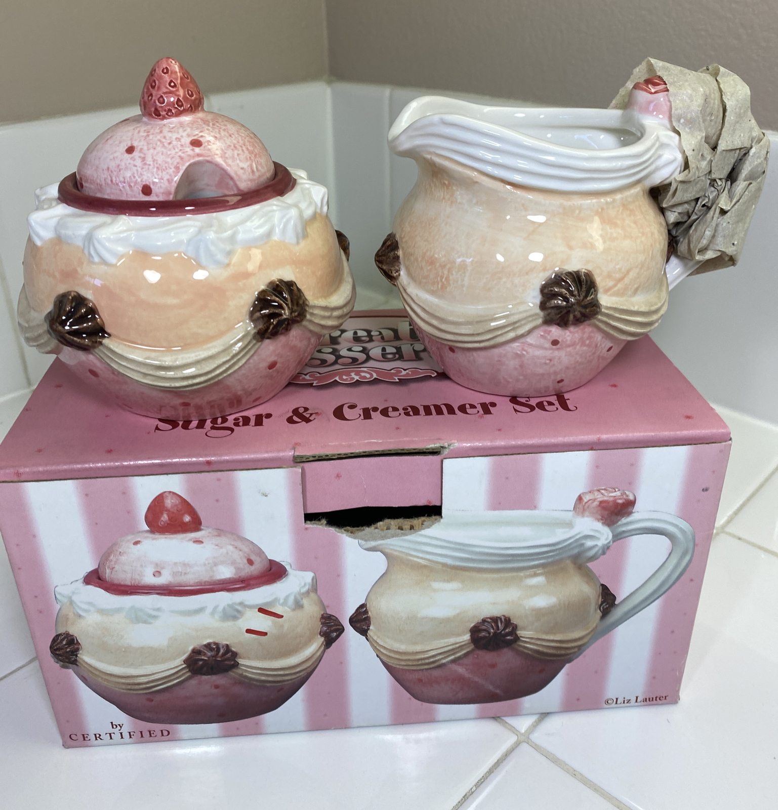 Certified International-SUGAR & CREAMER SET”Liz Lauter Ice Cream Sundae--RARE