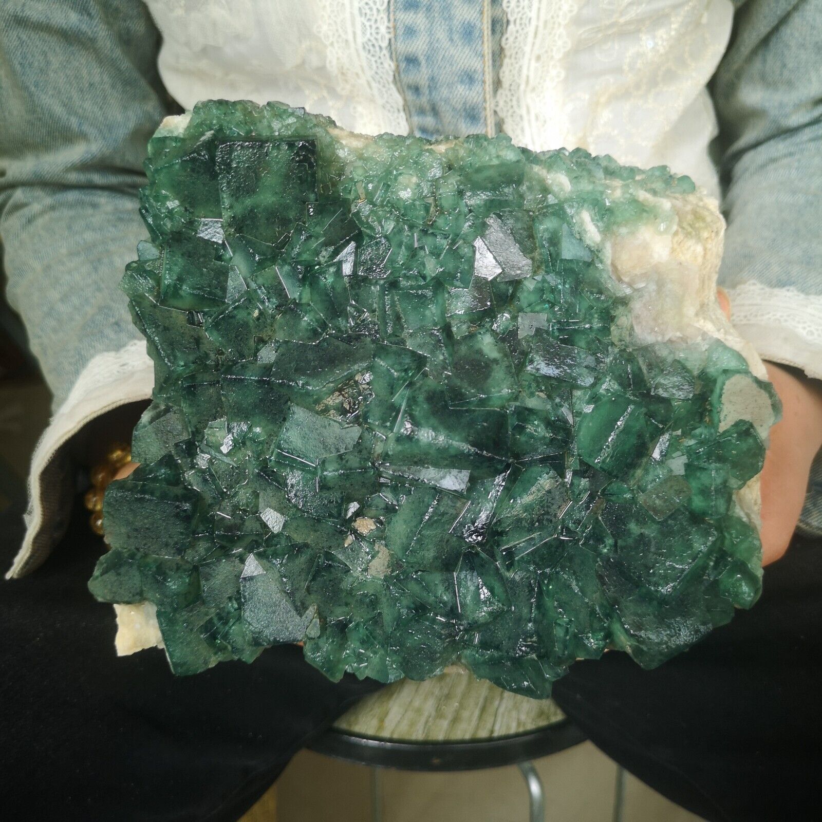 7.7LB Natural Green Fluorite Sheet Crystal Mineral Specimen Repair 3500g