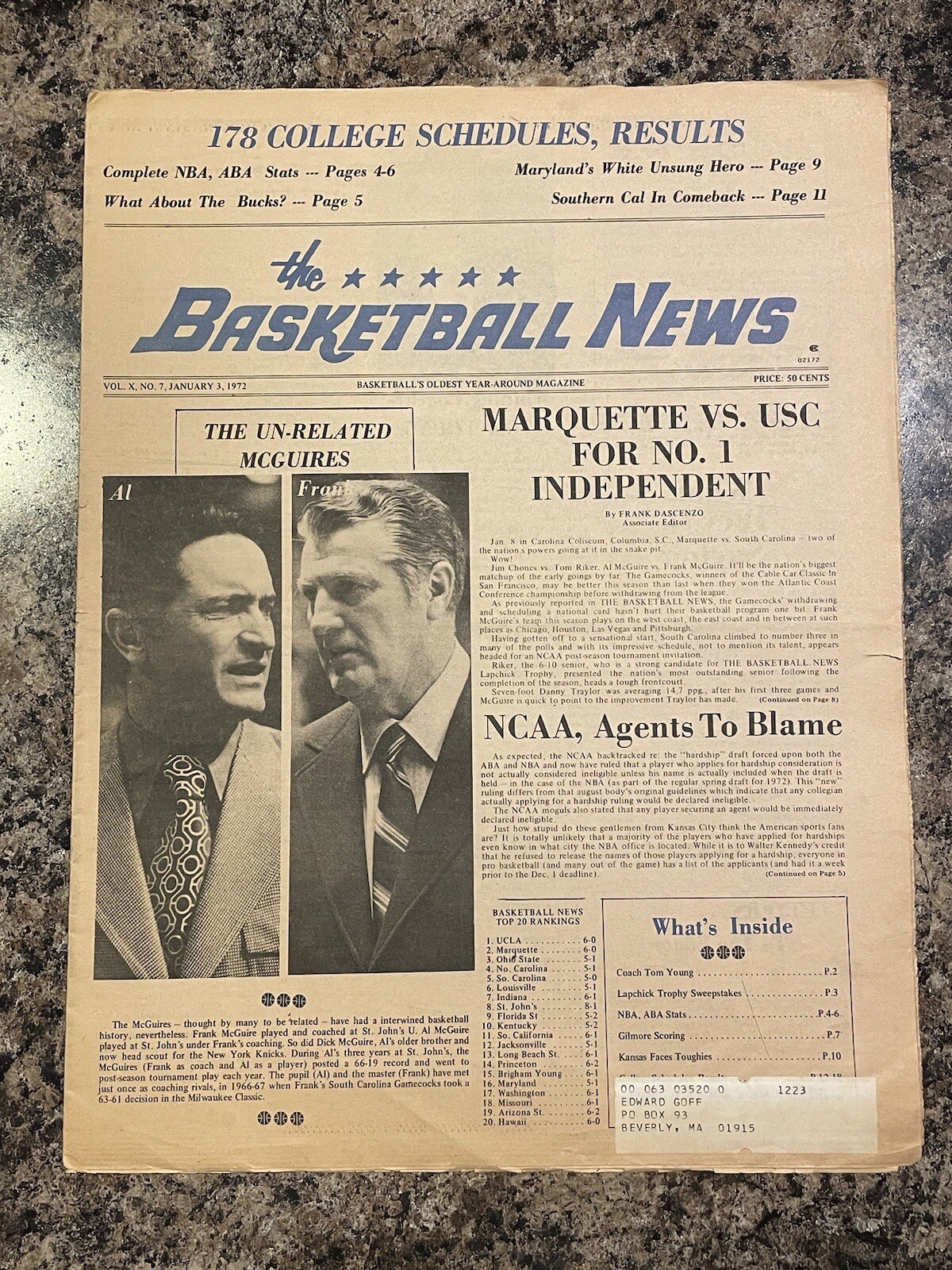 1972 Basketball News Newspaper.  Marquette Golden Eagles
