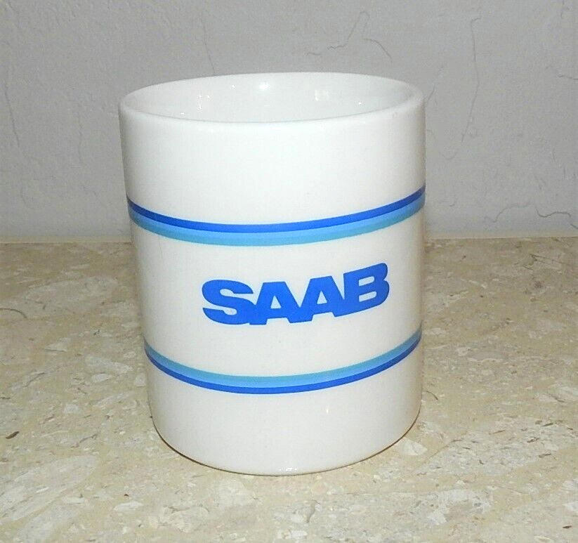 SAAB Automotive Coffee Mug  Blue Stripe Clean Desgin - Hard to find VERY CLEAN