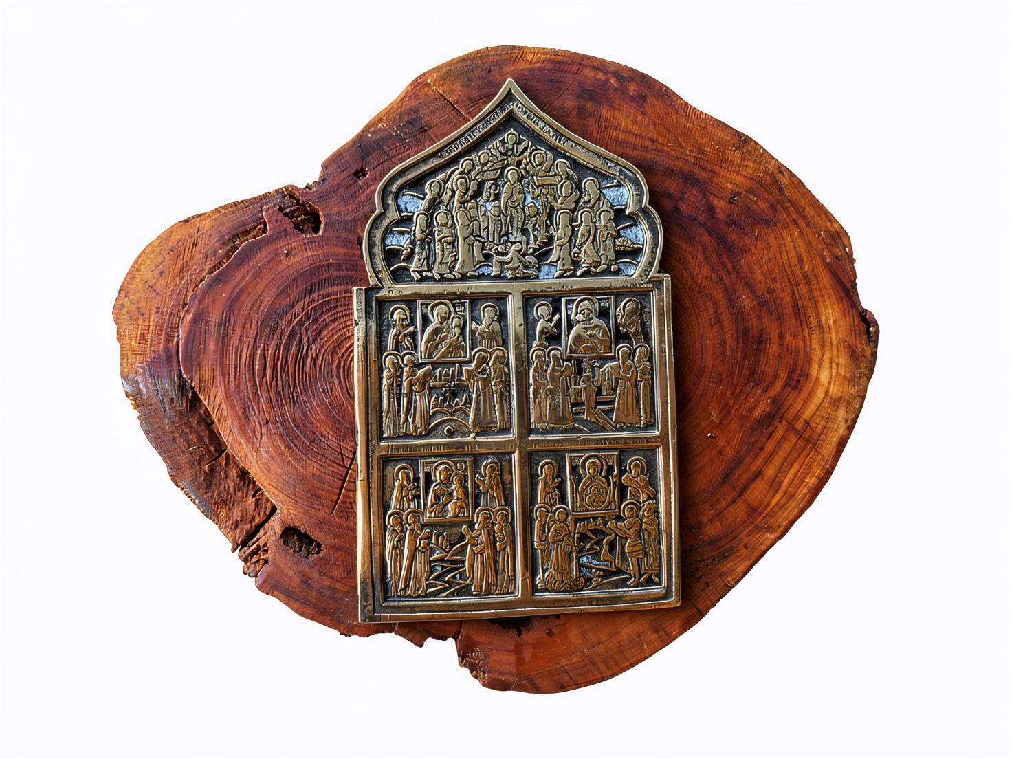 Antique XIX C Russian Bronze Enamel Traveling Icon Miracle-working Madonnas