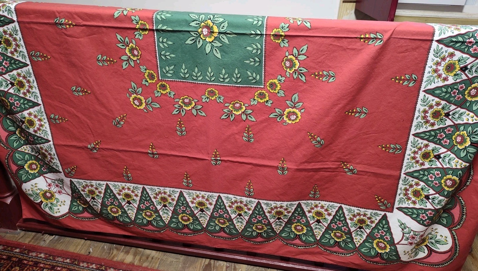 French Les Olivades Cotton Red Floral Tablecloth 66\