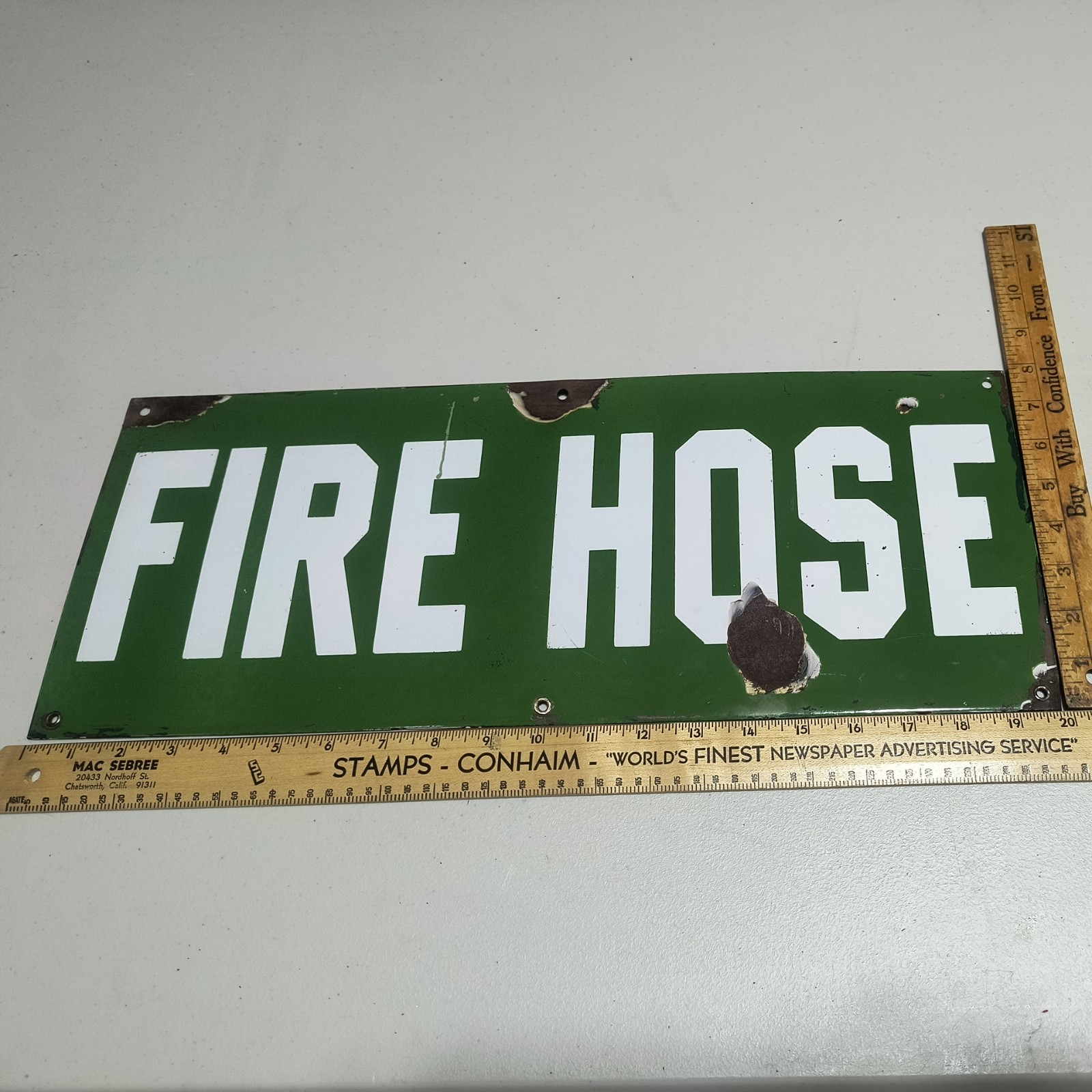 Vintage Porcelain Fire Hose Sign  Original Industrial Heavy Steel Utility Marker