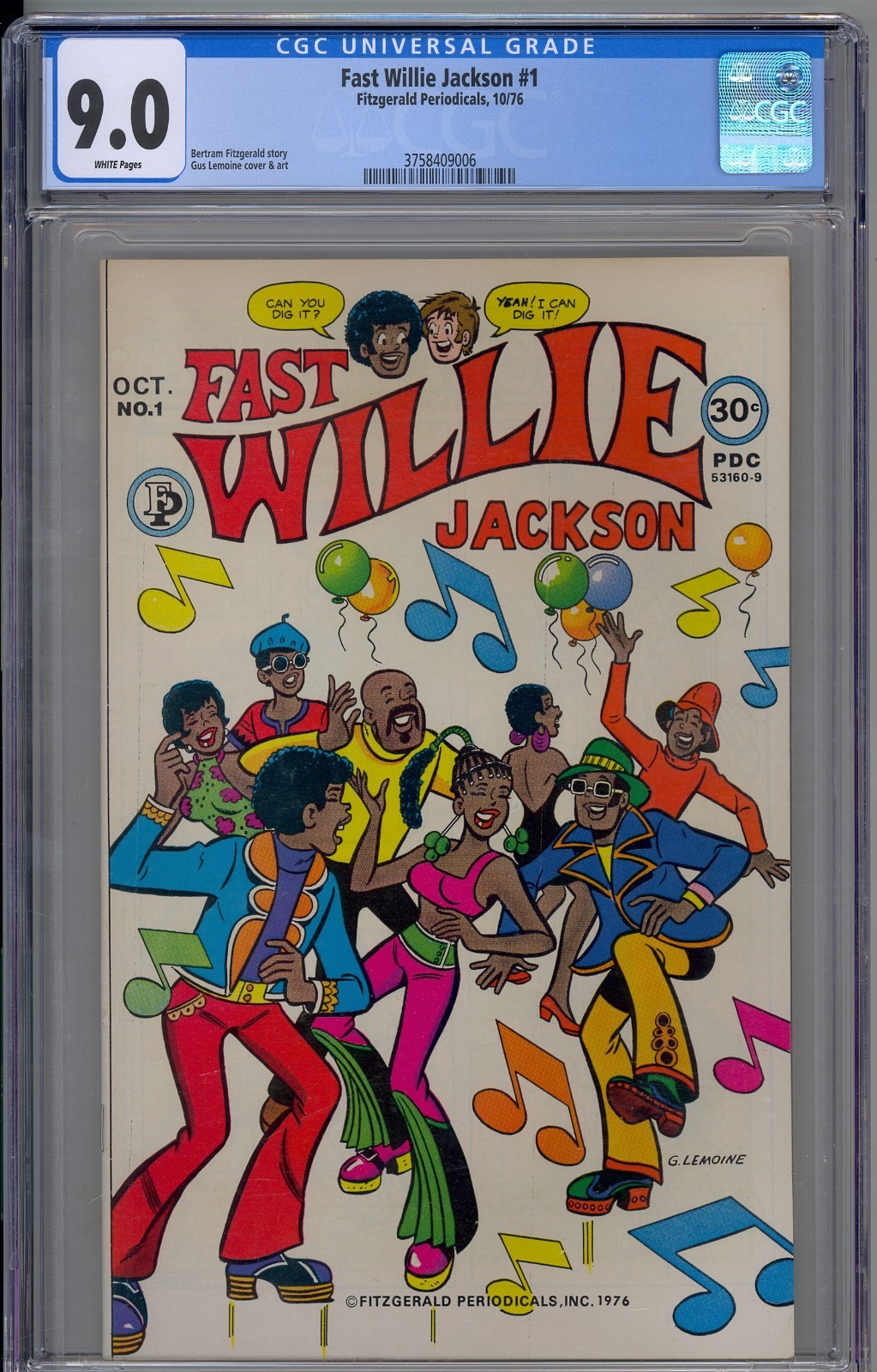 Fast Willie Jackson #1 1976 Fitzgerald Periodicals CGC 9.0 White Pages