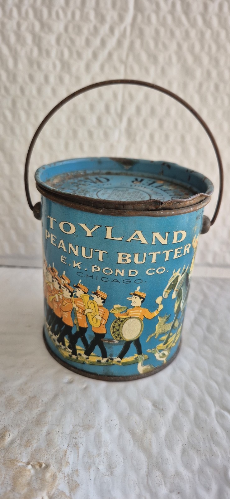 1920s? Toyland Peanut Butter Advertising Antique Tin Pail –E.K. Pond Co. Chicago 1920s? Toyland Peanut Butter Advertising Antique Tin Pail –E.K. Pond Co. Chicago