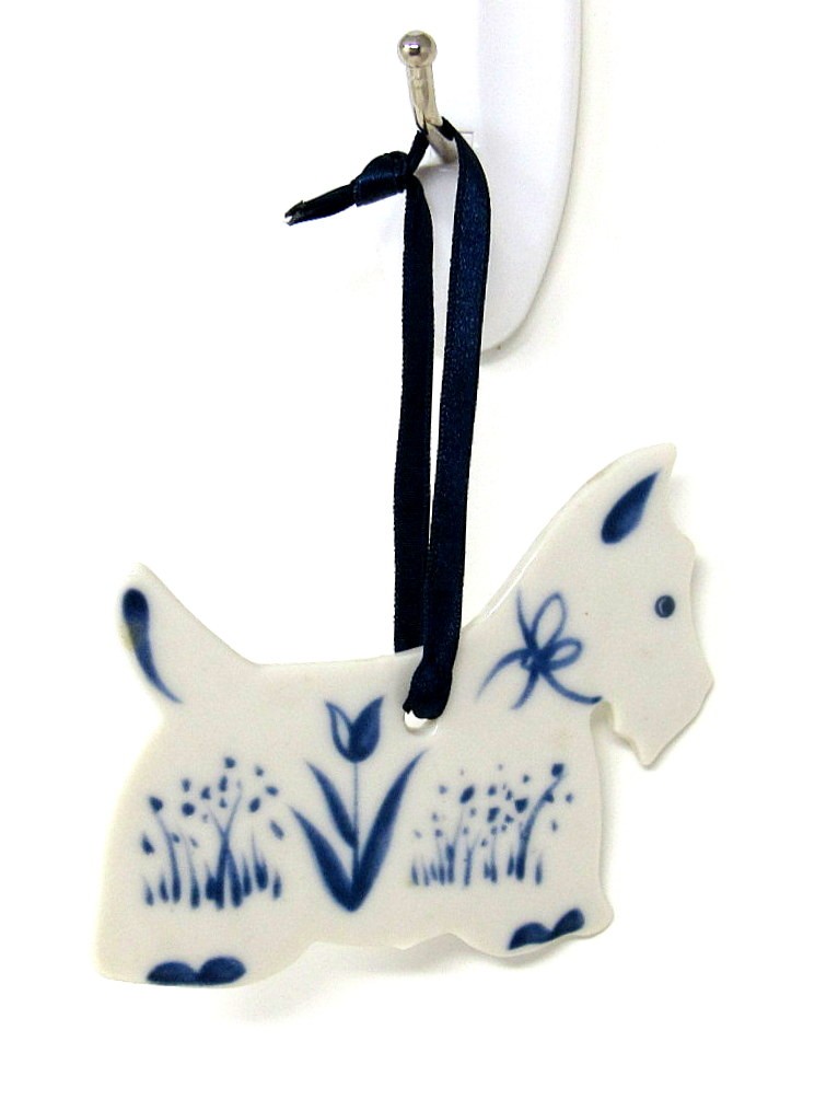 Scotty Dog Ornament Delft Style Ceramic Russ Blue White 3 1/2 inch US Seller Scotty Dog Ornament Delft Style Ceramic Russ Blue White 3 1/2 inch US Seller