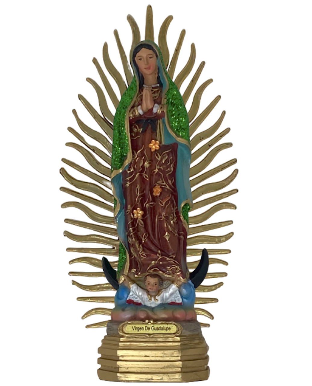 Virgen de Guadalupe Capa Verde Glitter Estatua Resina Resin 8 Inches Nuevo Virgen de Guadalupe Capa Verde Glitter Estatua Resina Resin 8 Inches Nuevo