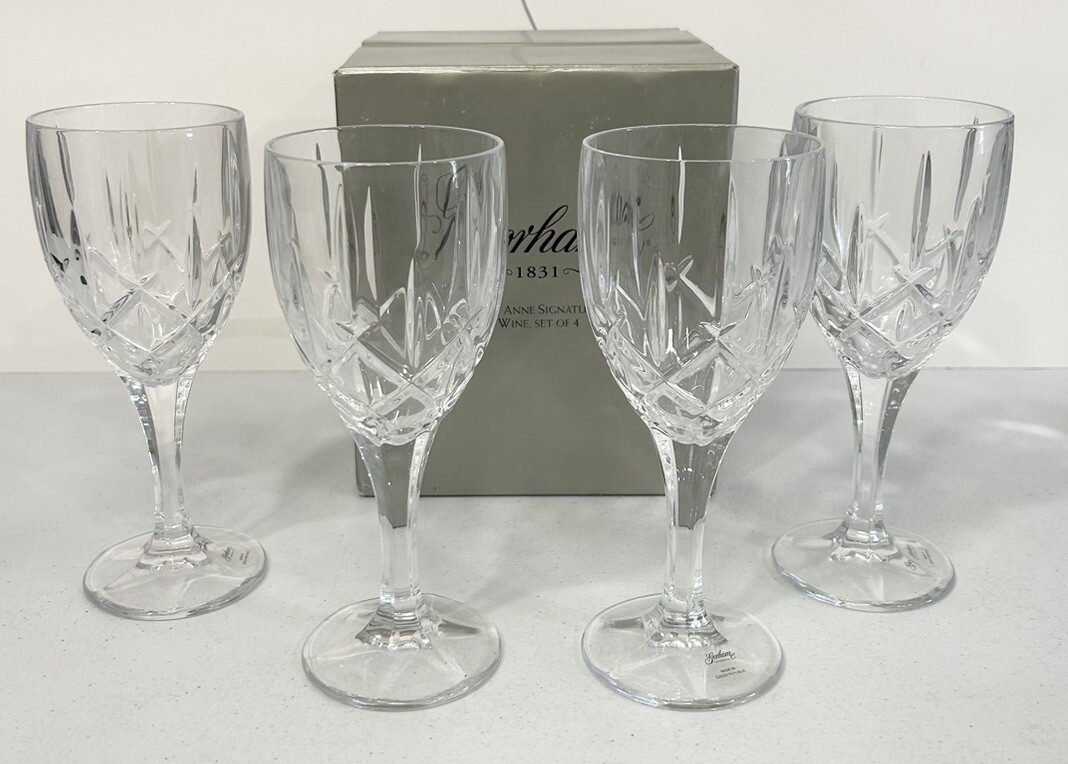 Gorham Crystal Lady Anne Signature Pattern Set of 4 Wine Goblets 7 1/2 / New